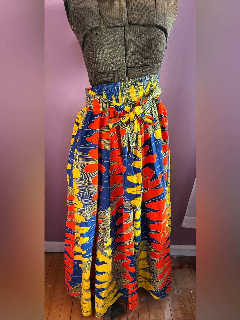 Bold African Print Maxi Skirt Full Ankara Style Smocked Waist Boho